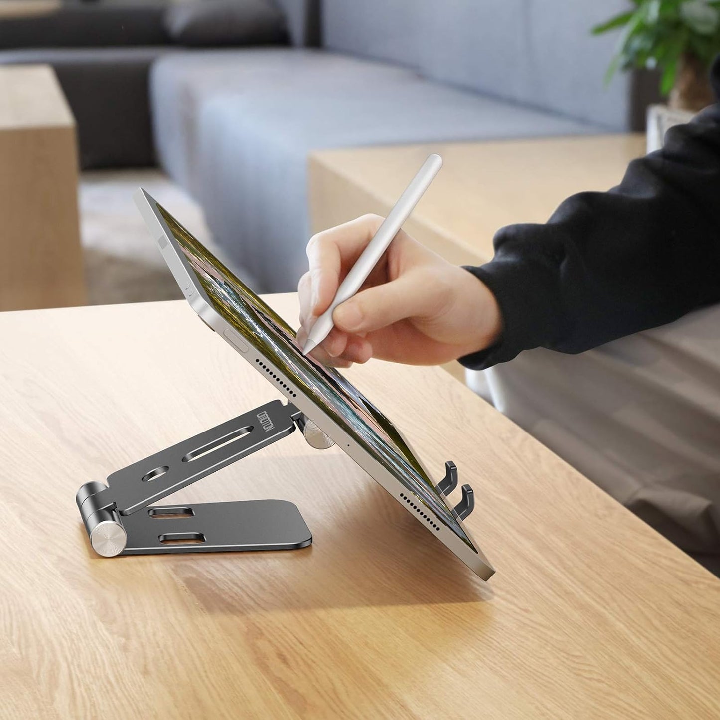OMOTON Foldable Cell Phone Stand, C4 Portable Aluminum Phone Holder, Adjustable Phone Dock Cradle for iPhone 17/16/15 Pro Max Air, Small Tablets, Smart Phones, Women Men Gift for Fathers Day, Silver