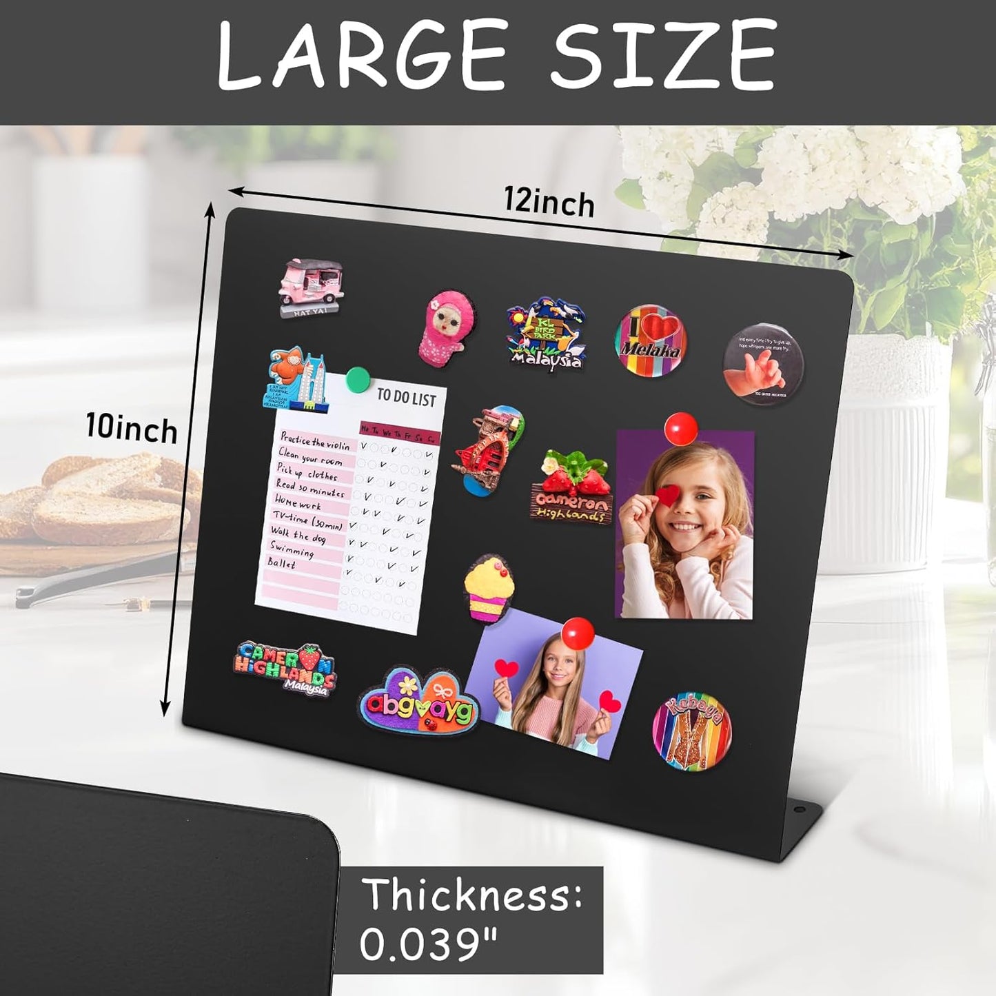 Geyoga 2 Pack Magnetic Bulletin Board with Stand, 16 x 12 Inch Black Magnet Display Board for Memo, Menu, Notes, Photos, for Kitchen Countertop, Office Desk, School