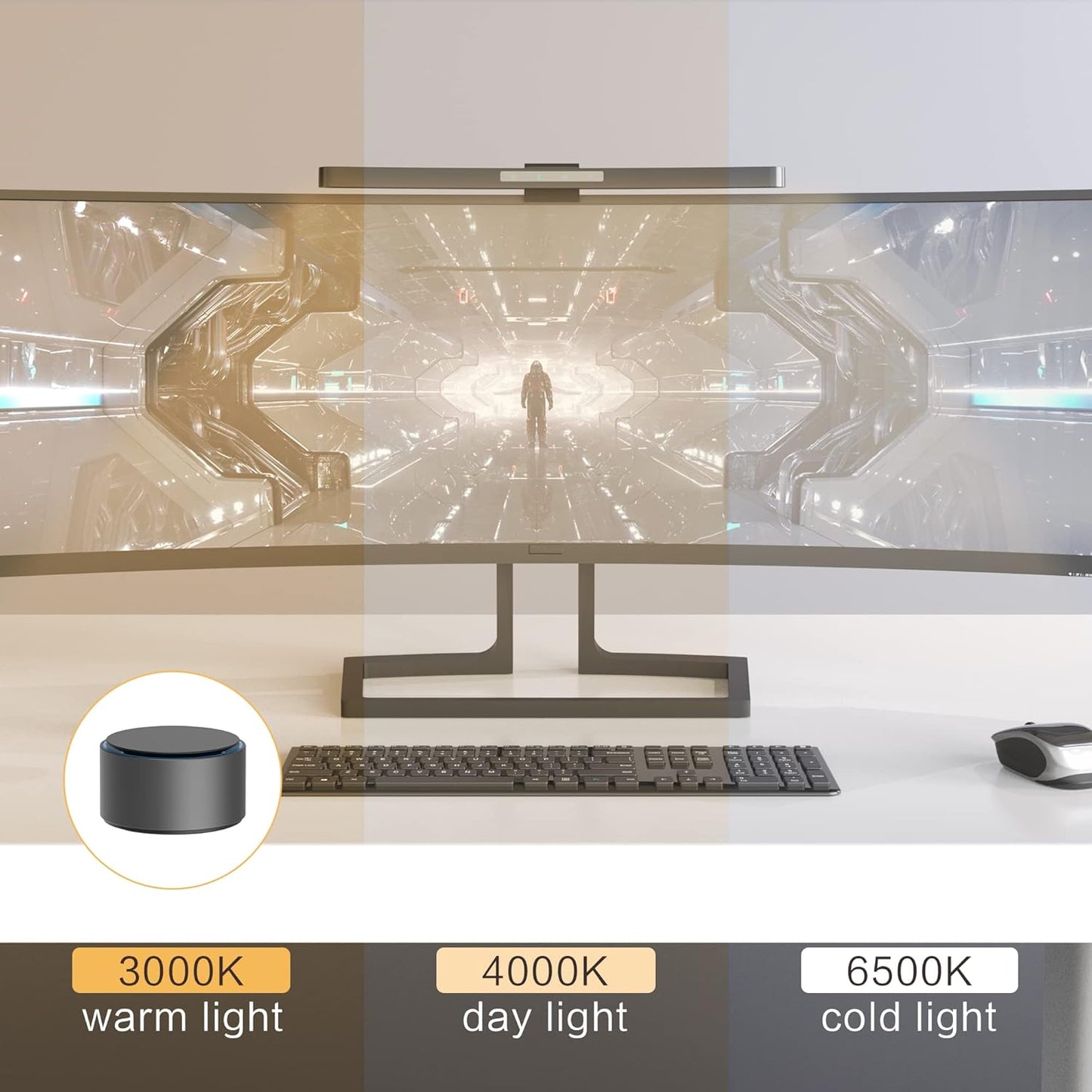 ONWAY Curved Monitor Light Bar with Wireless Remote,Monitor Auto-Dimming and Camera Base,Applicable to All Screens. No Screen Glare,for Home Office
