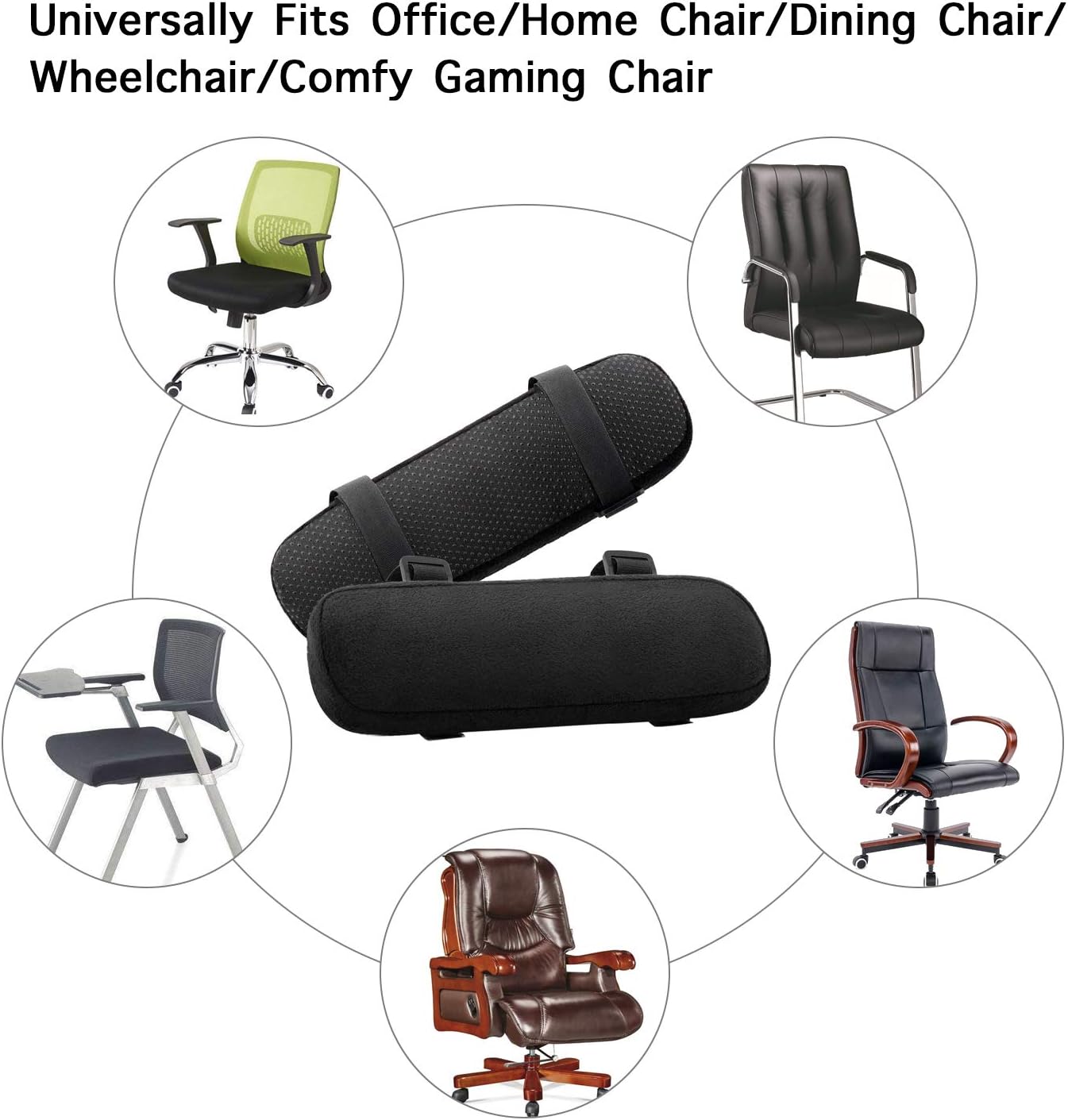MOSISO Chair Armrest Pads (2 Pack), Memory Foam Home/Office Chair Arm Rest Covers Comfy Computer Gaming Elbow Cushion Removable Washable Elbow Support Forearm Pressure Relief, Black