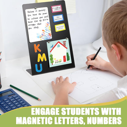 Magnetic Display Board - Desktop Metal Memo Board for Notes & Photos, 11x9.8 Inch Small Black Magnetic Bulletin Board, Includes Clips for Office, Room Decor (11 * 12.6inch, Count, 1)