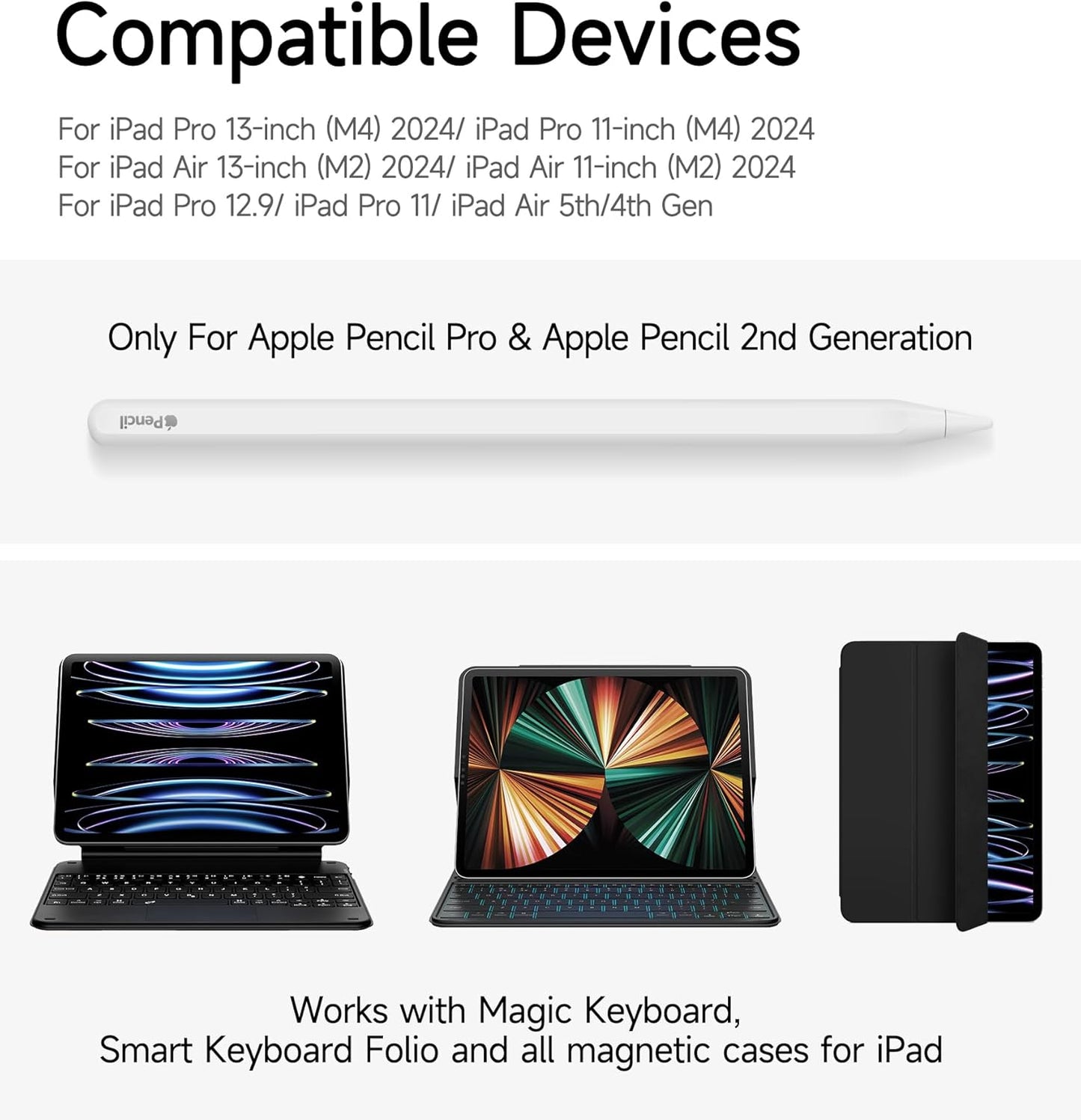 Dracool for Apple Pencil Pro/Apple Pencil 2nd Generation Pencil Holder Compatible with Magic Keyboard, Smart Folio, and Other Magnetic Cases for iPad Pencil Case 6.53 inch - Black