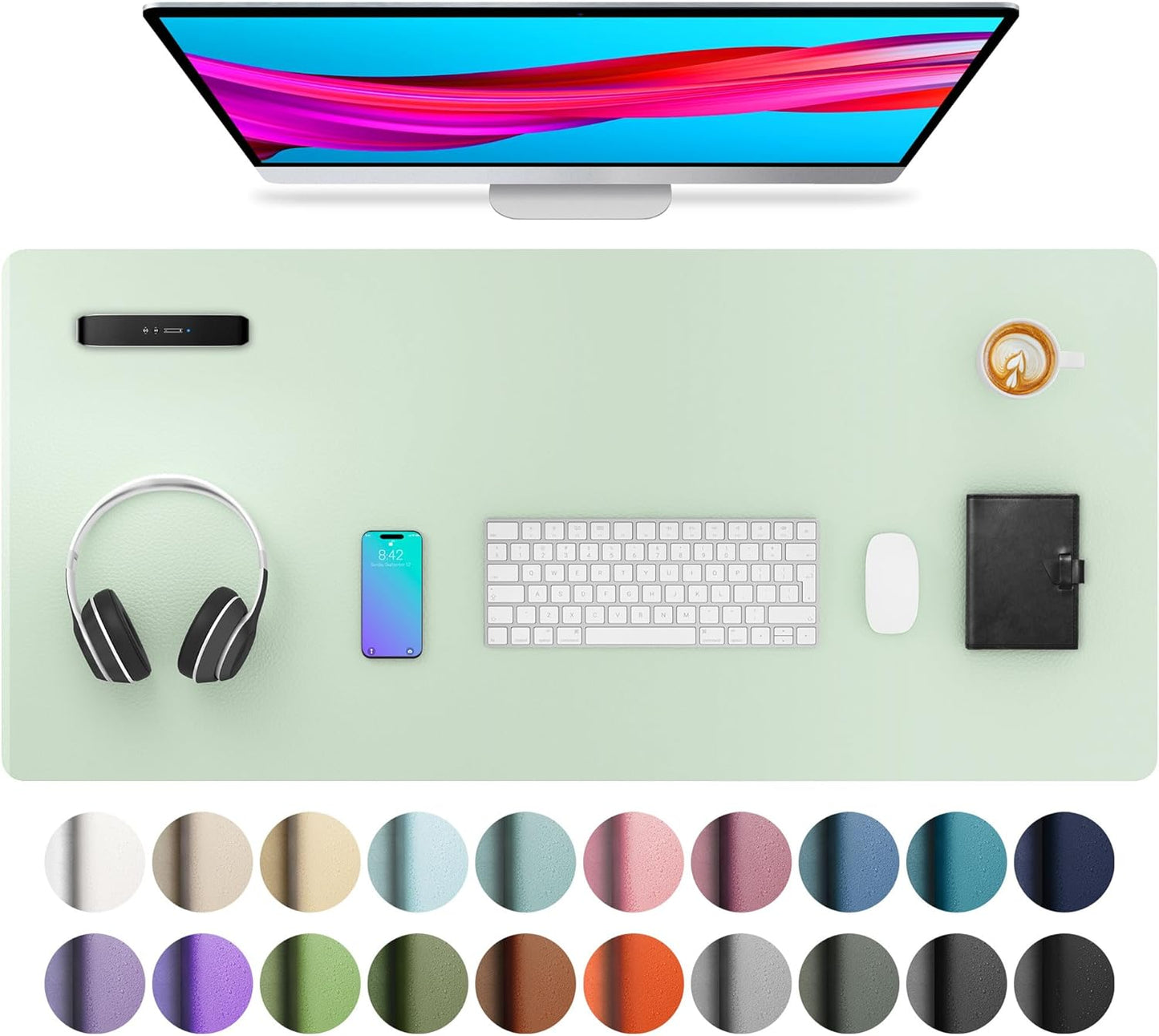 Aothia Non-Slip PU Leather Waterproof Laptop Desk Pad Protector, Blotter Mat, Writing and Mouse Pad for Office & Home, Beige, 23.6" x 13.7" - Colors A