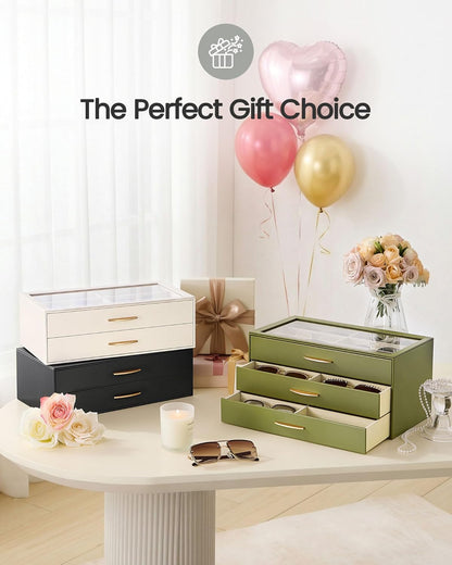 Lolalet Sunglasses Organizer for women, Multi Eyewear Storage Box with Drawer, Glasses Case Display Holder with Clear Top