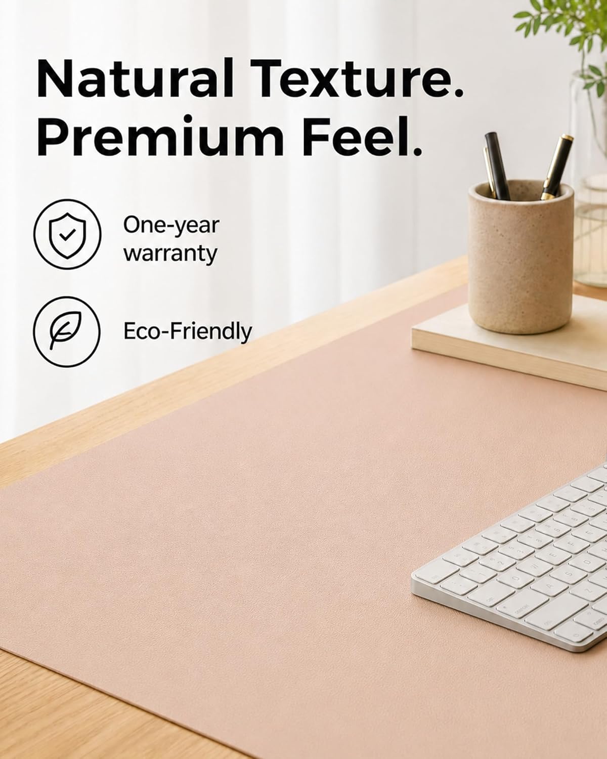 Aothia Dual-Sided Desk Pad - 25.6x13.7 inches Leather Desk Mat, Natural Cork Desk Pad Protector, Large Mouse Pad for Desk, Waterproof Desk Blotter Pad, Desk Writing Pad for Office Work/Home, Black