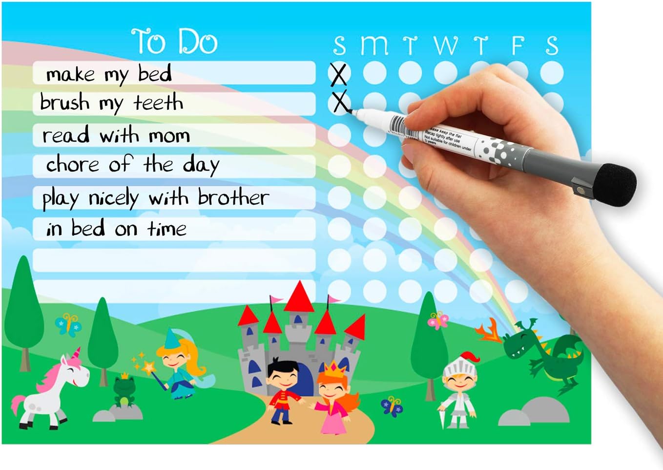 Dry Erase Whiteboard Task & Habit Tracker | Removable and Restickable Adhesive Decal | Fine-Tip Magnetic Marker Included | 9” x 12”