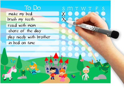 Dry Erase Whiteboard Task & Habit Tracker | Removable and Restickable Adhesive Decal | Fine-Tip Magnetic Marker Included | 9” x 12”