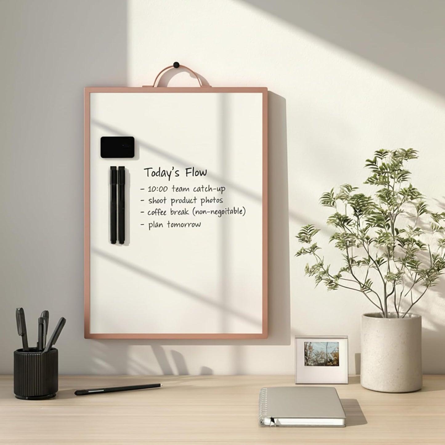 Black Magnetic Dry Erase Whiteboard 12 x 16 Double Sided, Portable Planner Board with Weekly Monthly Sheets, Write and Wipe to Do List Board, Includes 3 Markers Eraser 2 Magnets
