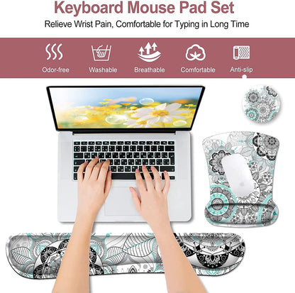 Mouse Pad with Wrist Support, Ergonomic Gel Mouse Pad Beautiful Flowers,Non-Slip Durable, Memory Foam Keyboard Wrist Rest, Suitable for Office Typing Games, Pink Hyacinths on Wood Panel
