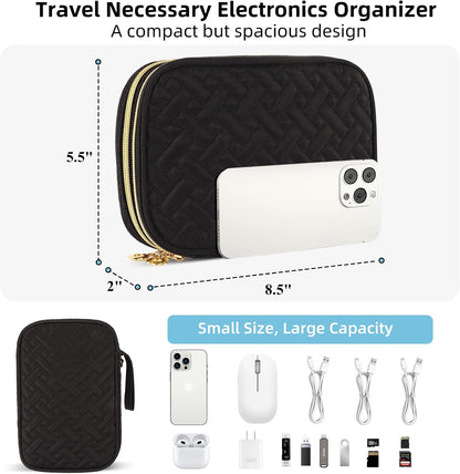 Electronics Organizer Travel Case, Charger Bag Cord Organizer Travel, Compact Tech Pouch Cable Organizer Bag for Charger, Cords, Phone, Headphones, Flash Drive, SD Card (Pink, Small-Double Layer)