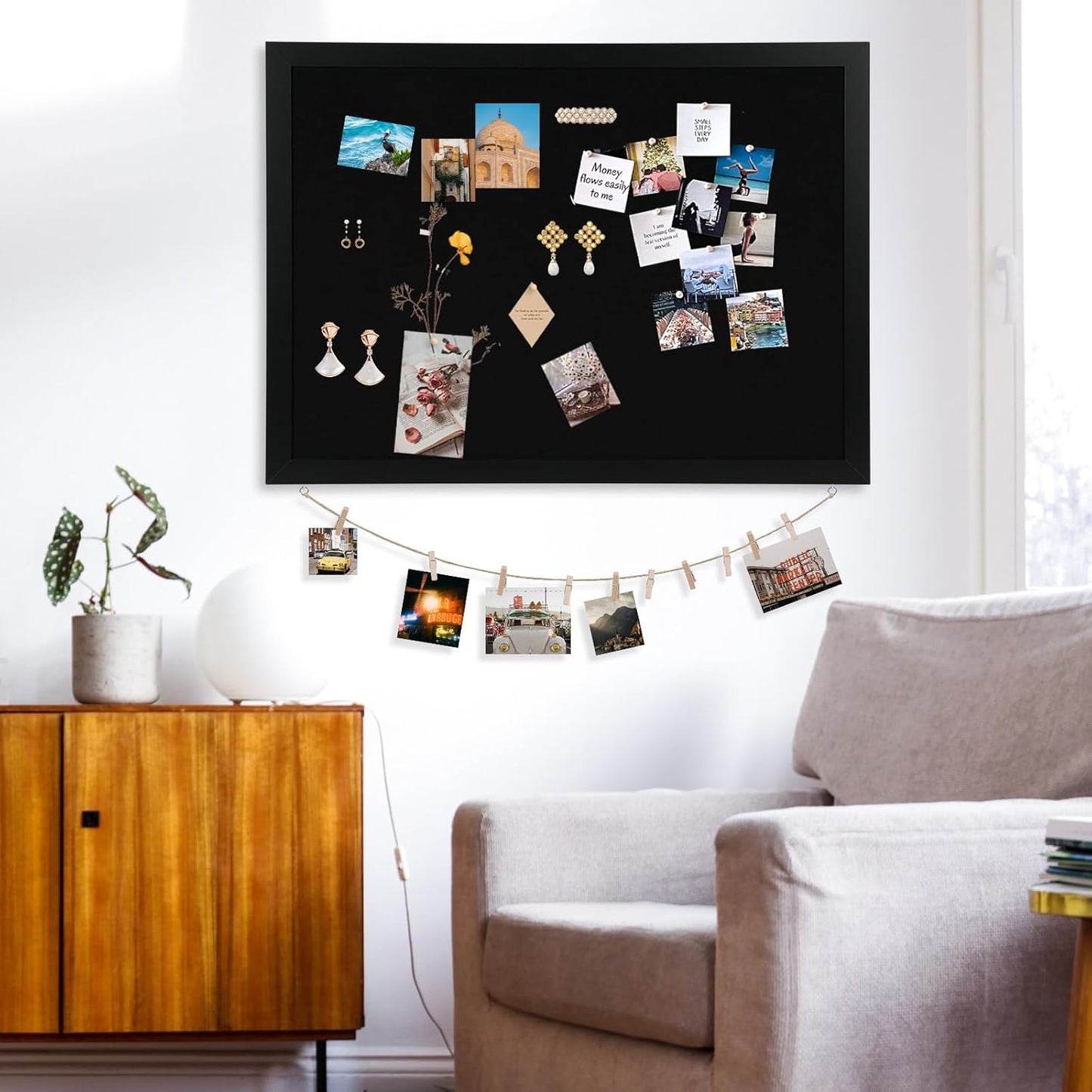 DOLLAR BOSS Bulletin Boards with Linen 1-Pack 16''X 12'' Double-Sided Cork Board for Walls Wood Framed Bulletin Boards, Small Pin Board for Home Kitchen Office Decorative Hanging 10 Pushpins
