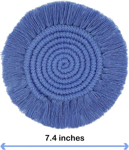 7.4in Boho Coasters for Drinks, Handmade Woven Absorbent Coasters for Desk, Farmhouse Cute Coaster for Mugs Cups - Gifts for Women, Beige