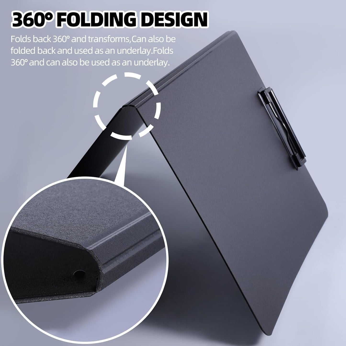 FRETONBA Clipboard Folder, A4 Foldable Clipboard with Horizontal and Vertical Double Metal Clips, 360 Degree Foldable Binder Clipboards with Pen Holder, File Cover Work Folder Clipboards, Blue