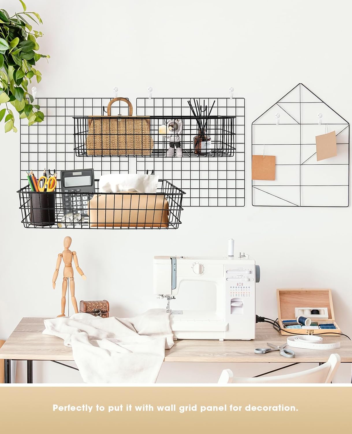 ANZOME 2 Pack 15.7 Inch Extra-Wide Hanging Wall Baskets, Sturdy Black Metal Wire Storage Basket, Fits Grid Panels with 1-2 Inch Spacing (Panel Not Included), Garage Craft Kitchen Pantry Wall Organizer