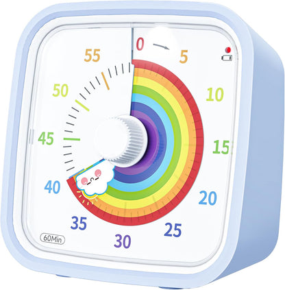 Yunbaoit Visual Timer with Protective Case, Rainbow Disk 60 Minute Countdown Timer for Kids and Adults, Silent Time Management Tool(Blue Rainbow)