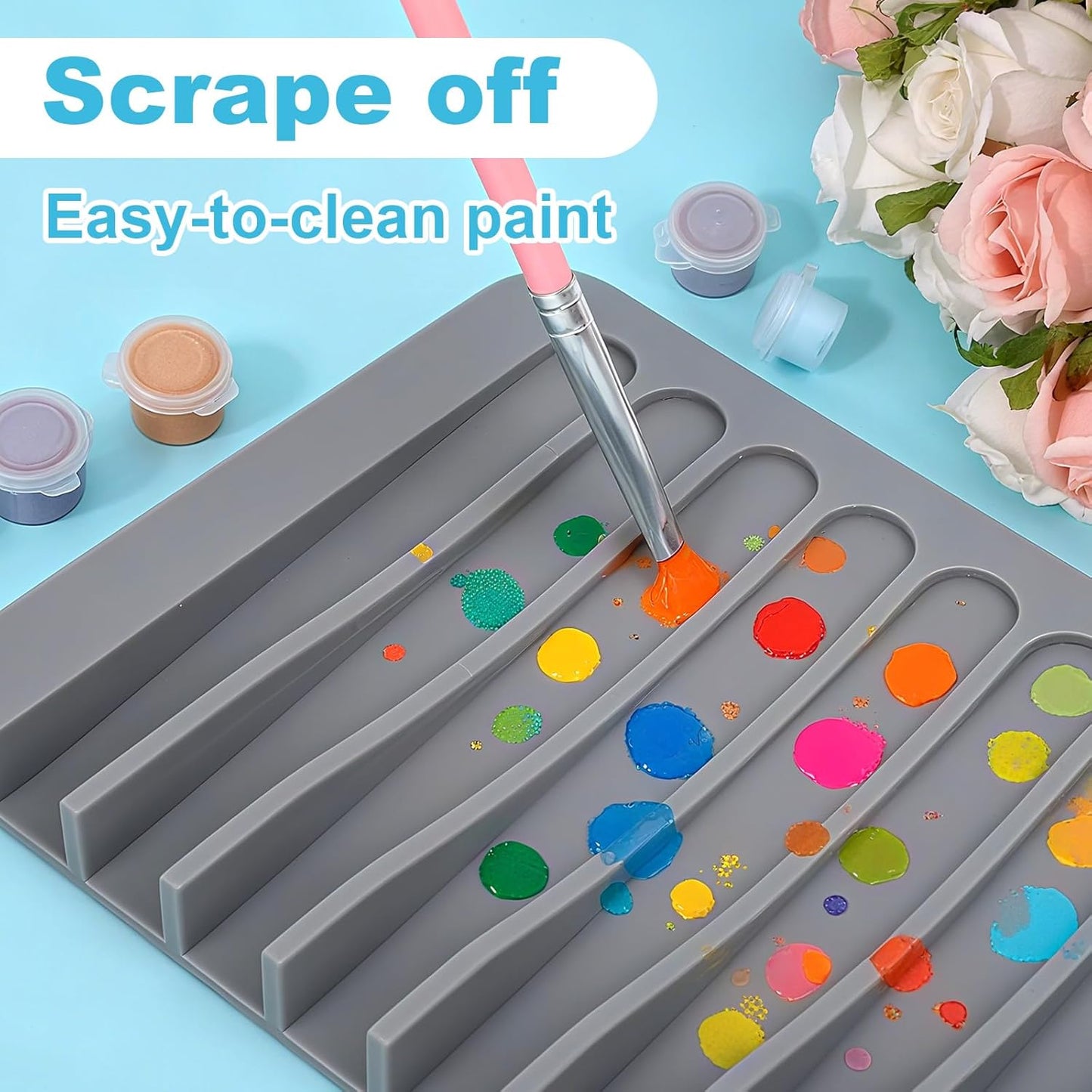 Penitue 2pcs Paint Brush Holders, Silicone Washable Paint Brush Organizer Stand with 8 Slots Paintbrush Rinse Holder for Oil Acrylic Watercolor Painting (Transparent & Blue)