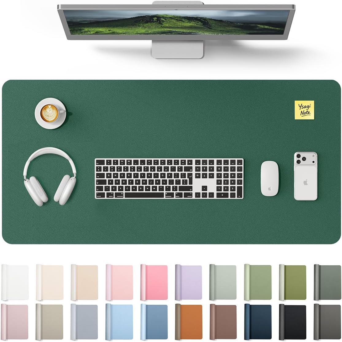 YSAGi Large Extended PU Leather Desk Pad Protector – Non-Slip Waterproof Desk Mat for Office & Home, Easy Clean Mouse Pad & Laptop Writing Blotter 35.4"x17" Black - Colors A