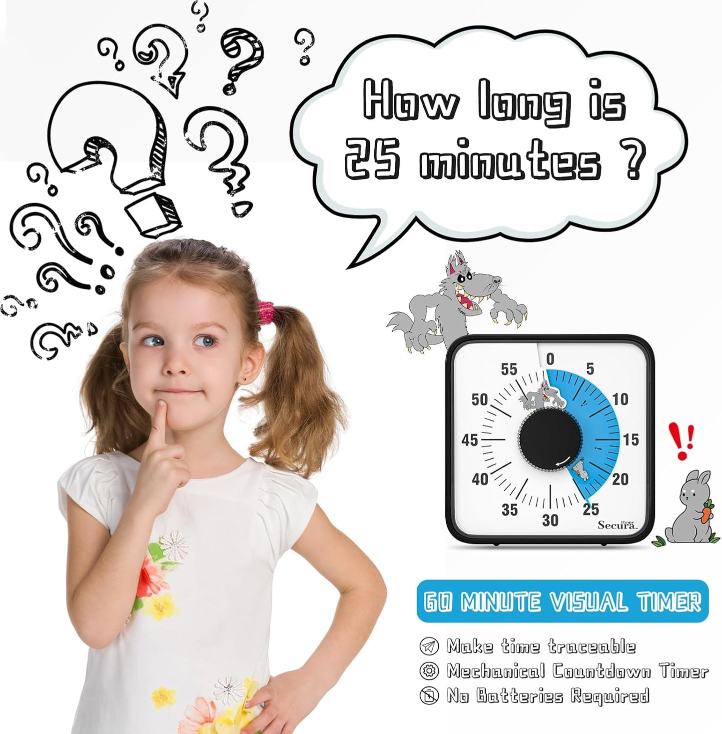 Secura Home 60-Minute Visual Timer, 7.5 Inch Oversize Countdown Timer Clock for Kids and Adults, Durable Mechanical Time Management Tool with Magnetic Backing （Dark Green）