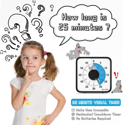Secura Home 60-Minute Visual Timer, 7.5 Inch Oversize Countdown Timer Clock for Kids and Adults, Durable Mechanical Time Management Tool with Magnetic Backing （Dark Green）