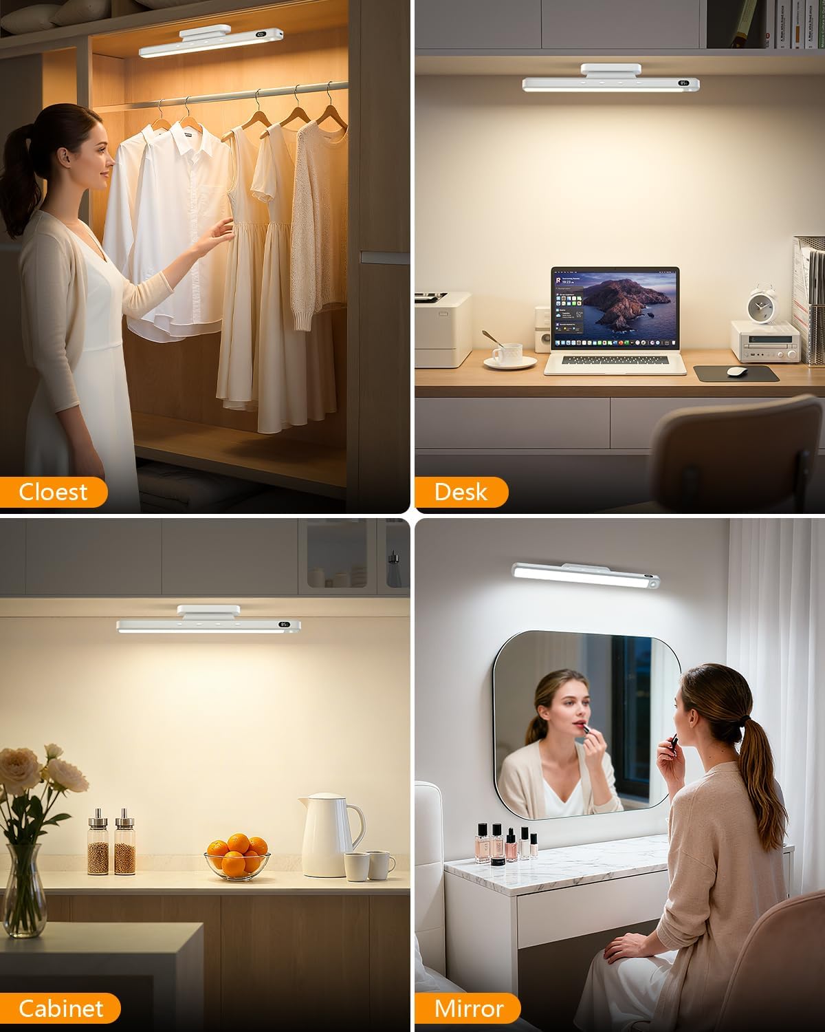 WILLED 3W Motion Sensor Magnetic Light Bar, Eye-Care Rechargeable Closet Light with Battery Level Display, Mirror Lights Stick on, Led Light Bar for Cabinet, Closet, Desk and Bathroom