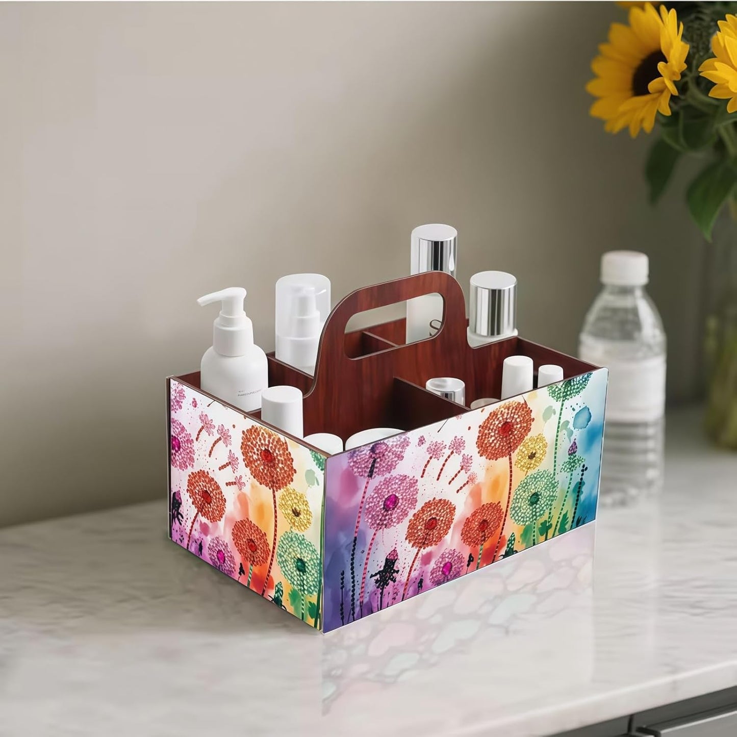 LSQFS DIY Diamond Painting Storage Box, Wooden Multi-Grid Organizer with Handle, Portable Desktop Caddy for Art Kits, Craft Tools, Makeup Brushes, Stationery Home Office