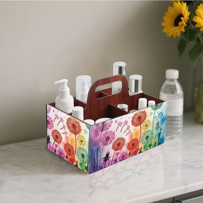LSQFS DIY Diamond Painting Storage Box, Wooden Multi-Grid Organizer with Handle, Portable Desktop Caddy for Art Kits, Craft Tools, Makeup Brushes, Stationery Home Office