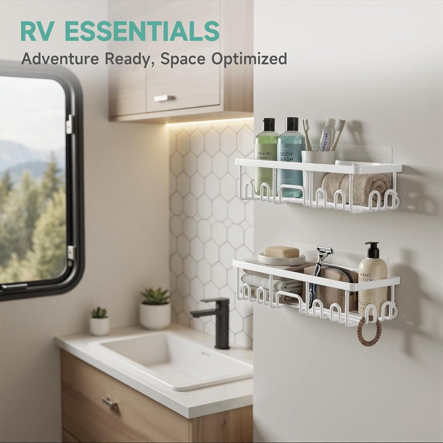 Veken Shower Caddy 6-Pack, Advanced Rustproof Design, No Drilling Adhesive Shelves, Rack with Soap Holder, Large Capacity Bathroom Organizers and Storage, Wall-Mounted Kitchen & Home Decor