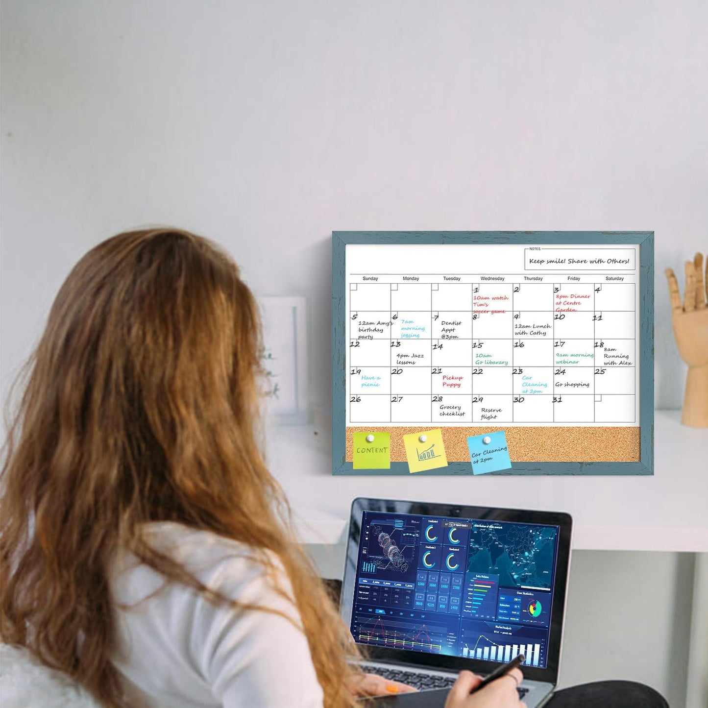 Calendar Whiteboard for Wall, TANKEE 17x13 Inches Whiteboard Calendar Cork Board Combo, Small Magnetic White Board with Wood Framed, Hanging Dry Erase Board for Kitchen Home Office School Planner