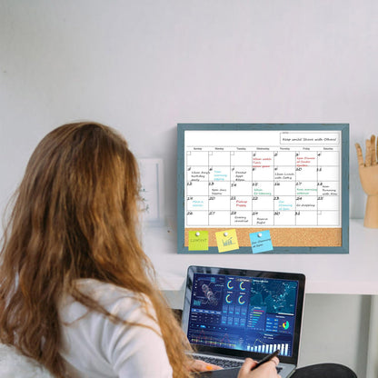 Calendar Whiteboard for Wall, TANKEE 17x13 Inches Whiteboard Calendar Cork Board Combo, Small Magnetic White Board with Wood Framed, Hanging Dry Erase Board for Kitchen Home Office School Planner