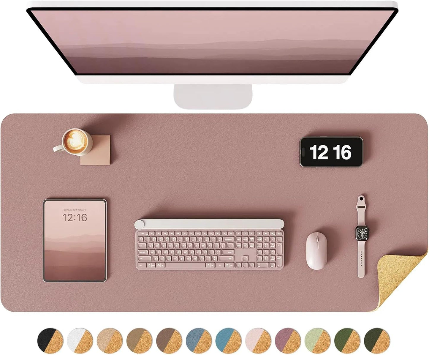 YSAGi Double-Sided Desk Pad, 31.5"x15.7"Leather Desk Mat, Eco Cork Desk Pad Protector,Large Mouse Pad,Waterproof Desk Blotter for Office/Home(Coffee)