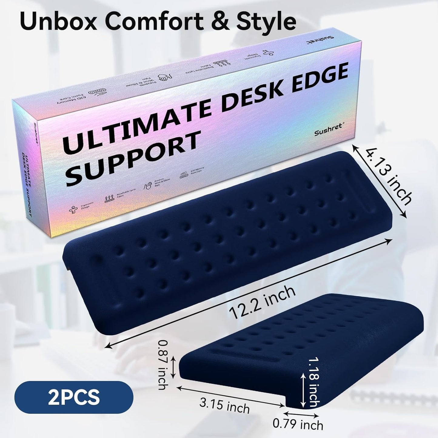 Sushret L-Shaped Desk Elbow Pad for Desk, 2-Pack Memory Foam Elbow Rest for Desk Edge Cushion, Non-Slip Ergonomic Arm Rest for Wrist, Palm & Forearm Support, Office Home, Separate Design, Black