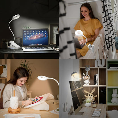 CUHIOY Rechargeable Clip on Reading Light for Bed, Battery Desk Lamp, 5 Color 5 Brightness & Touch Control Headboard Lamp, Large Clamp Lamp with Flexible Neck, Eye Protect LED Bedside Light, Pink
