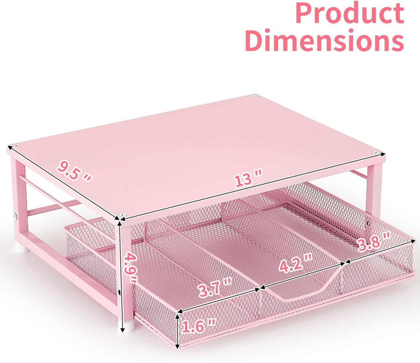 Wood Metal Monitor Stand Riser, Laptop Stand for Desk, Office Desk Organizer and Accessories, Computer Desktop Shelf with Drawer and Pen Holder, Printer Stand for Home, Office, Dorm (Natural Wood)