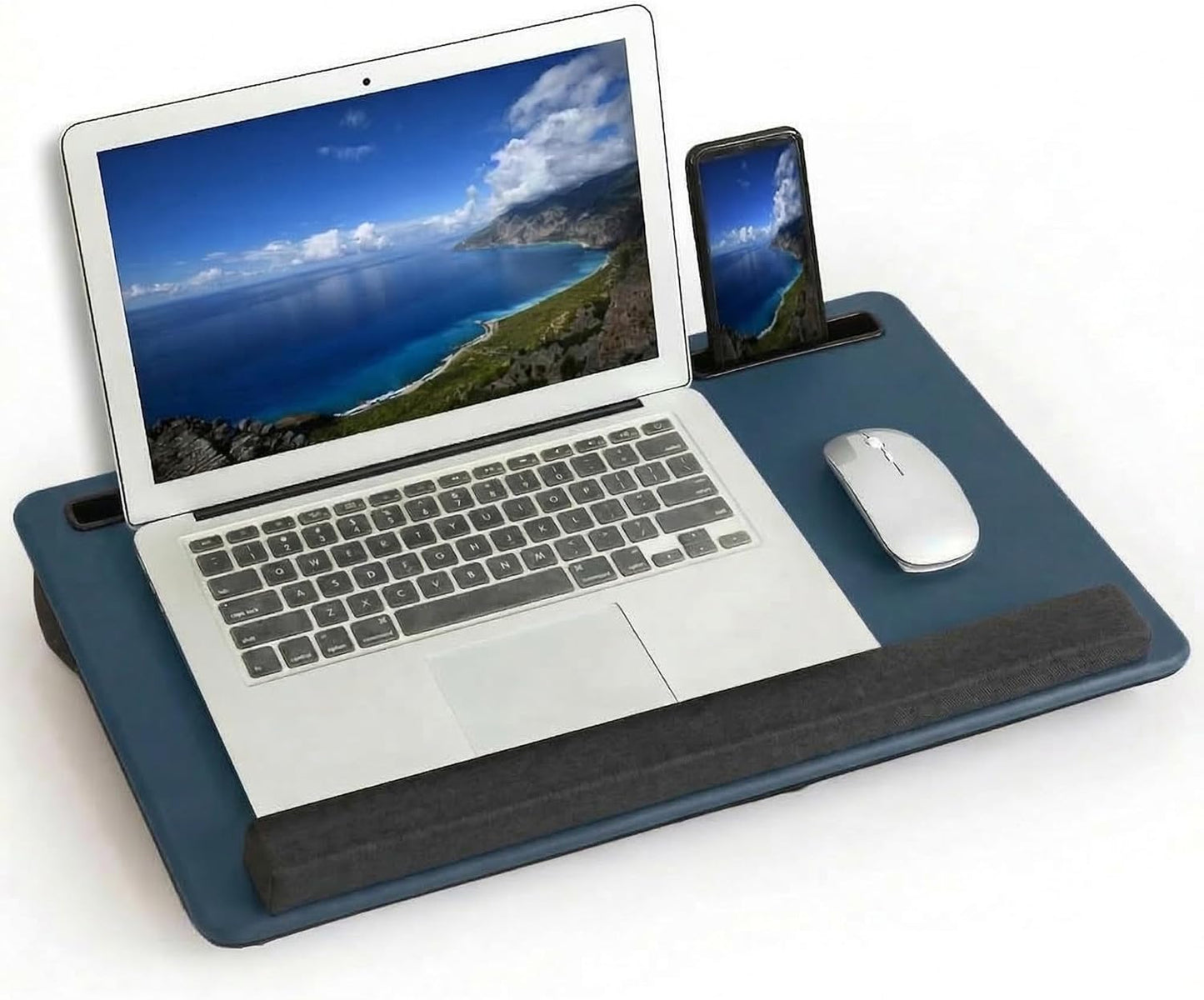 Lap Desk Home Office Lap Desk Portable Laptop Desk for Left Right - Handers with Whole Mouse Pad Wrist Pad Dual Cushion Phone Tablet Slots Fits Up to 17 Inch Laptops