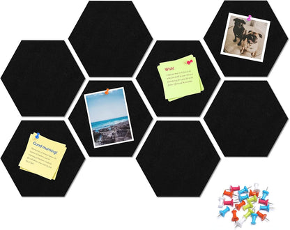 8 Pack Hexagon Felt Bulletin Board Tiles - 12" Large Thick Pin Board for Walls with 30 Push Pins, DIY Boards for Office Home School Decor, Aesthetic Hex Cork Board Alternative
