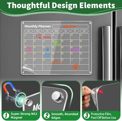 FINDMAG 4 Pack Magnetic Dry Erase Board Set, 16.5"x11.8" Magnetic Calendar for Refrigerator, Fridge Calendar Magnet, Black Weekly Planner Whiteboard for Fridge, Easy to Use with 8 Markers & Eraser