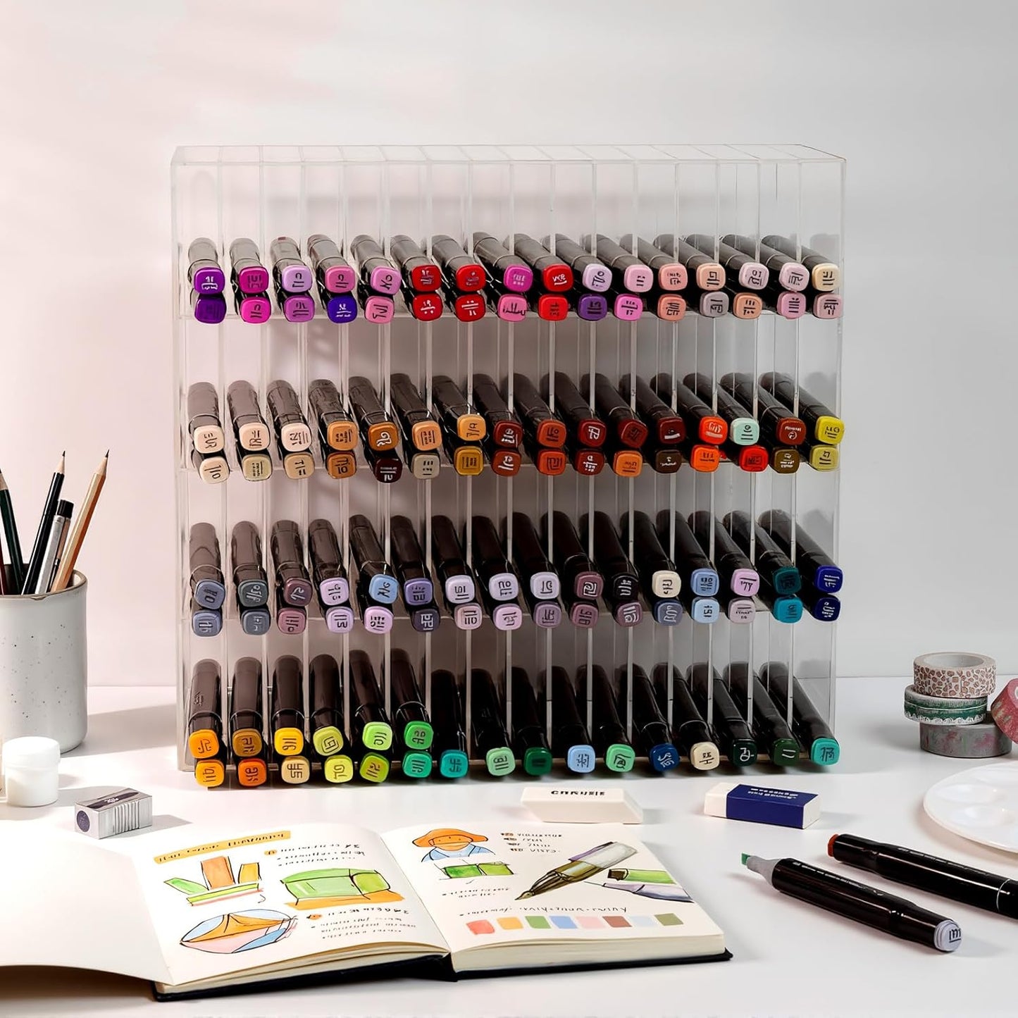 Colingmill Acrylic Marker Organizer for 480 Markers, Extra Large Art Marker Storage Rack for Desk, Durable Pencil Holder Desk Storage for Artists Teachers Students Office Birthday Gifts(Large)