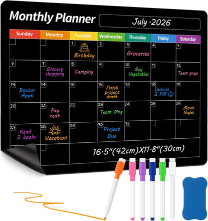 FINDMAG 4 Pack Magnetic Dry Erase Board Set, 16.5"x11.8" Magnetic Calendar for Refrigerator, Fridge Calendar Magnet, Black Weekly Planner Whiteboard for Fridge, Easy to Use with 8 Markers & Eraser