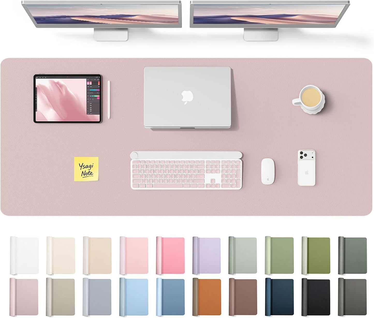 YSAGi Leather Desk Pad Protector, Large Mouse Pad, Non-Slip PU Leather Desk Blotter, Waterproof Writing Pad for Office and Home (31.5" x 15.8", Eggshell) - Colors A