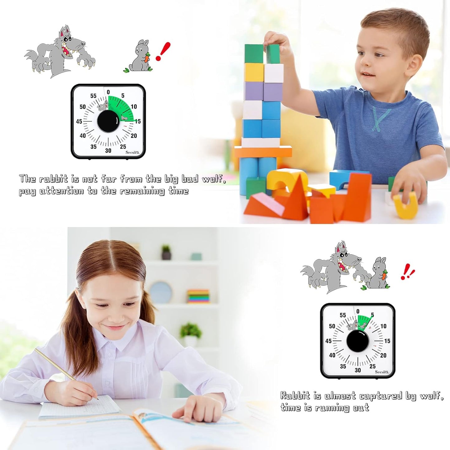 Secura Home 60-Minute Visual Timer, 7.5 Inch Oversize Countdown Timer Clock for Kids and Adults, Durable Mechanical Time Management Tool with Magnetic Backing （Dark Green）