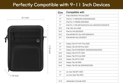 Dadanism 9-11 Inch Tablet Sleeve Bag with Shoulder Strap for iPad (A16) 11", iPad Air M4 Pro M5 11", i-Pad 10th Gen 10.9", i-Pad 9/8/7th Gen 10.2", Galaxy Tab A11+ Plus 11", reMarkable 2 10.3", Black