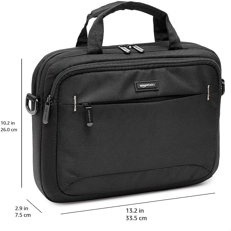 Amazon Basics Laptop Tablet Carrying Case with Shoulder Strap and Grab Handles, 14-inch, Black, Compartments for Storage