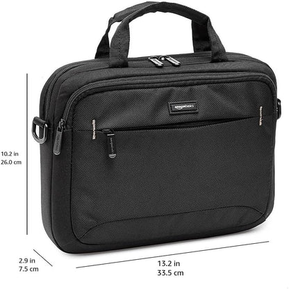 Amazon Basics Laptop Tablet Carrying Case with Shoulder Strap and Grab Handles, 14-inch, Black, Compartments for Storage