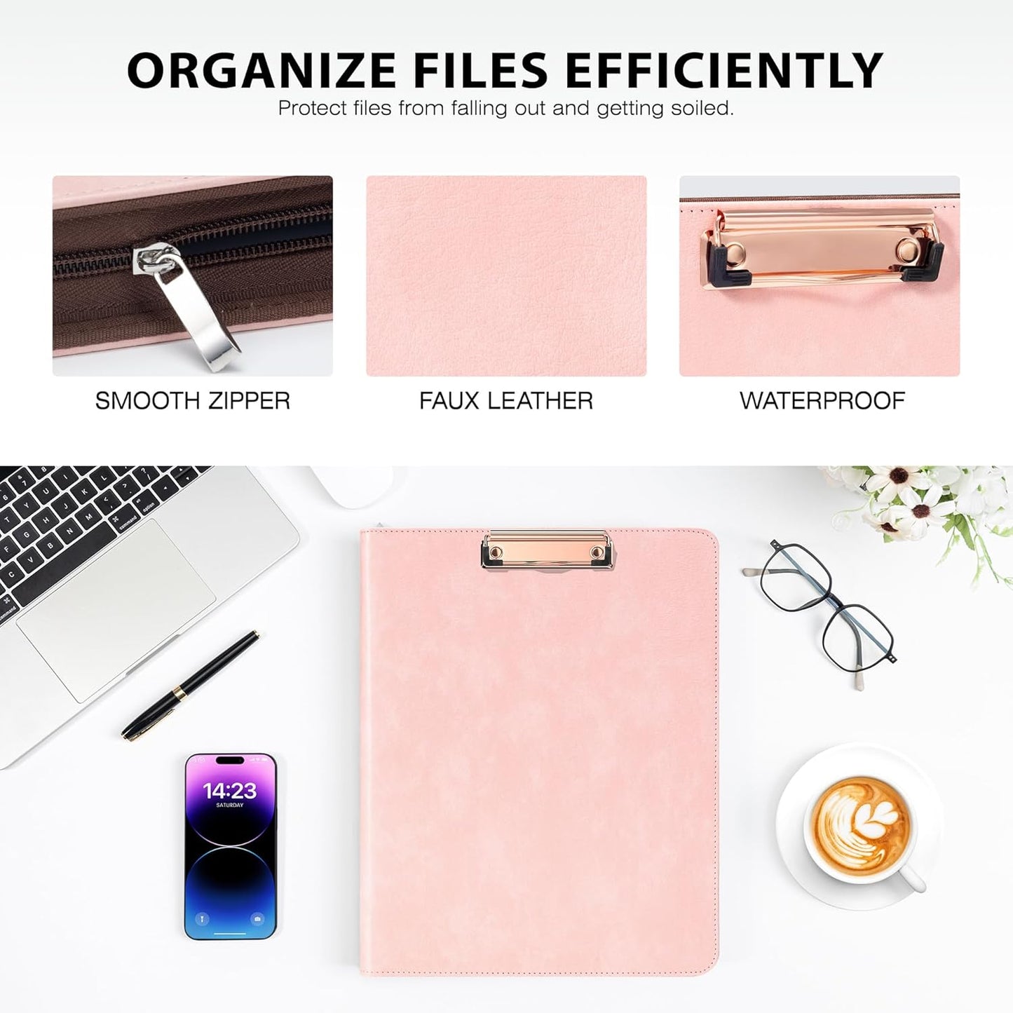 Ospelelf Zippered Padfolio Organizer, Faux Leather 3 Ring Binder with Clipboard, Letter Size Business Portfolio with Notepad, Tablet Sleeve & Phone Pockets for Office Work Brown