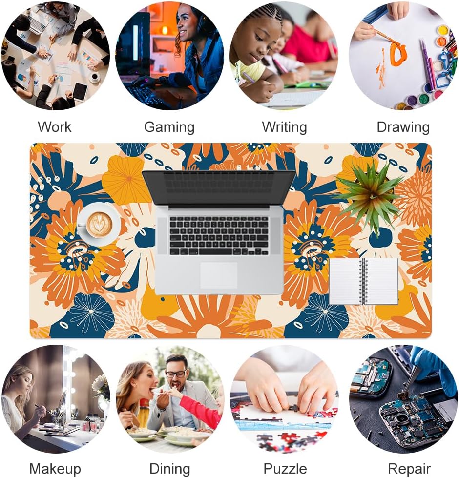 QIYI Large Mouse Pad, Cute Pink Desk Mat for Desktop, Women Girls PU Leather Desk Pad Waterproof Gaming Mousepad, Rose Gold Marble Computer Protector Writing Pad for School Office Home 31.5" x 15.7"