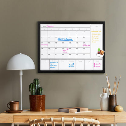 3-in-1 Dry Erase Calendar for Wall, 17x13 inches Magnetic Surface Monthly & Weekly Planner Whiteboard, Dry Erase Board with Black Wood Frame, Hanging White Board Calendar(YL+ZL-BK,4333)