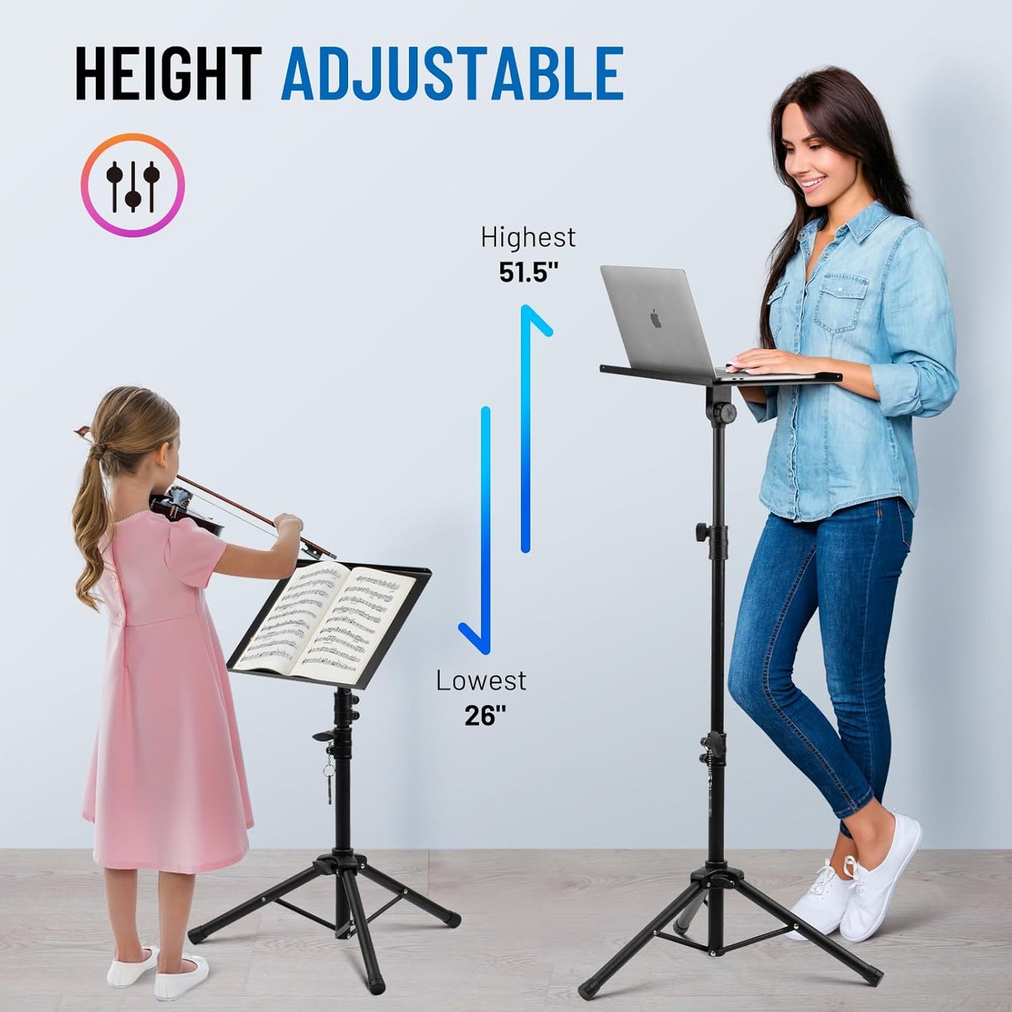 CAHAYA Projector Tripod Stand Adjustable: Height 29 to 65in Projector with Casters Universal Laptop Stand Portable Multifunctional DJ Rack Stand for Outdoor Movies Computer Book DJ Equipment CY0332