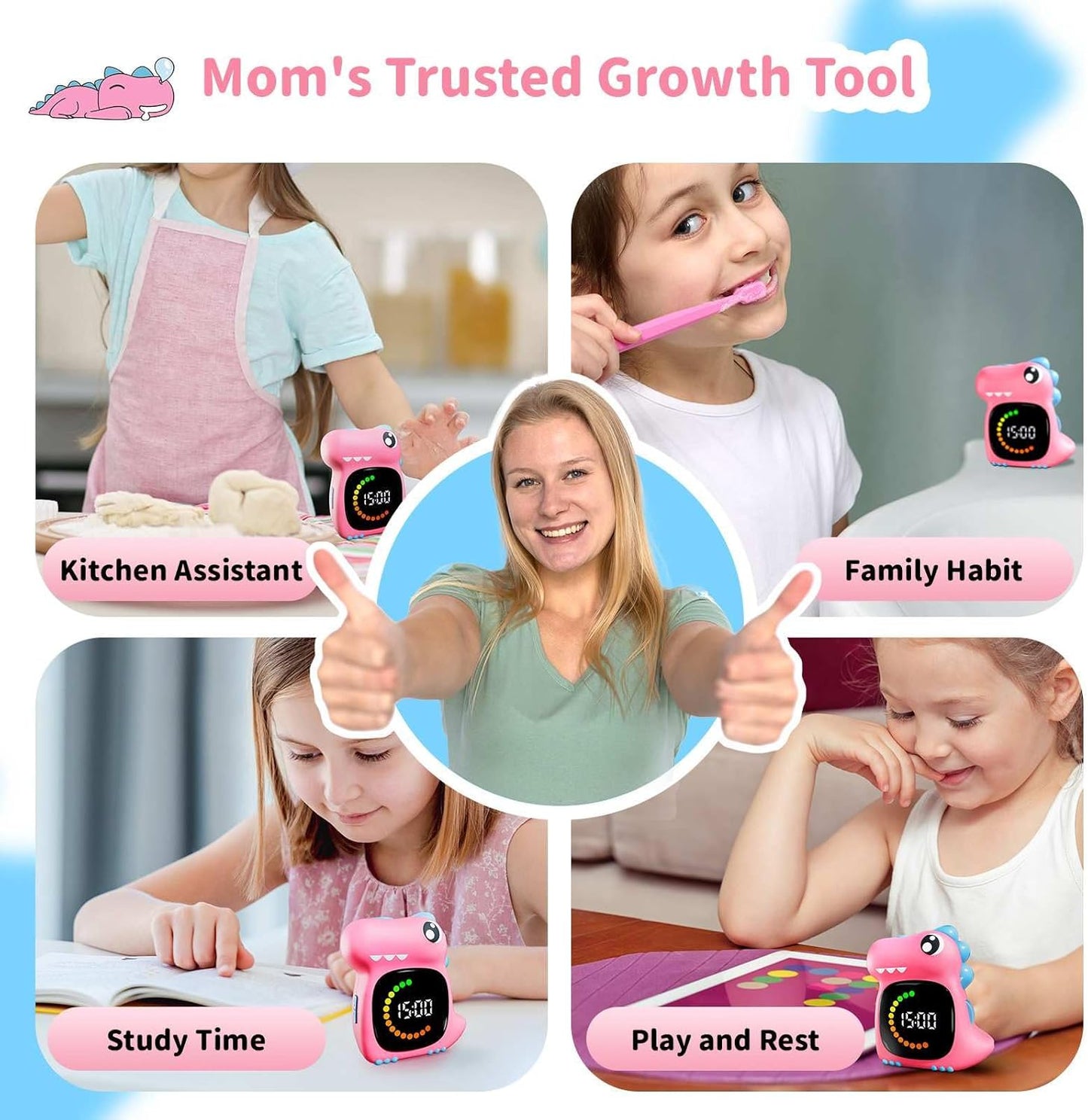 Visual Timer for Kids Light Blue Dinasuor Kids Timer Visual Led Rechargeable Toddler Timer Visual Countdown for Classroom Home Studing Playing