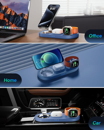 Upgraded 3 in 1 Wireless Charging Station for Apple Devices, Faster Mag-Safe Charger Stand, Magnetic Charger Station for iPhone 17/16/15/14/13/12 Series & AirPods Pro & Apple Watch Series (White)