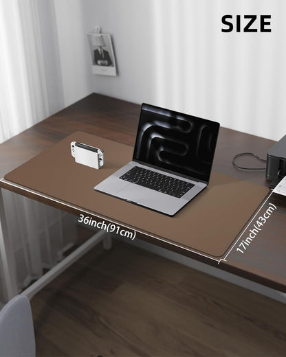 AFIING Desk Pad Protector 23.6" x 13.7" - Non-Slip Waterproof PU Leather Desk Mat for Mouse, Keyboard, Laptop, Office and Home Workspace (Beige)